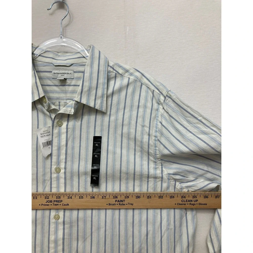 New Banana Republic Button Down Shirt XL Blue White Striped Cotton Long Sleeve